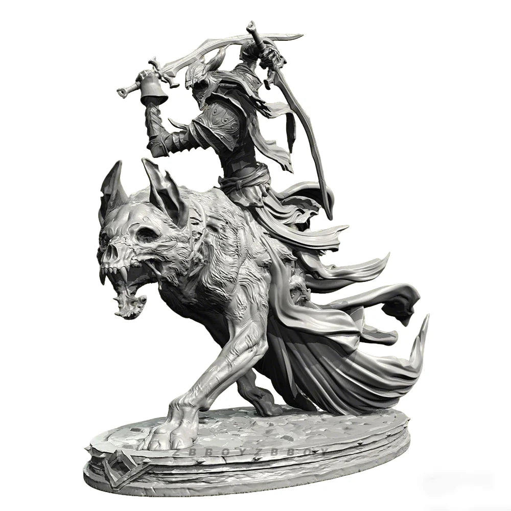90mm Undead Wolf Knight Rider, 2 Figures, Resin Model Figure Kit, Fantasy Theme, Unassembled and Unpainted