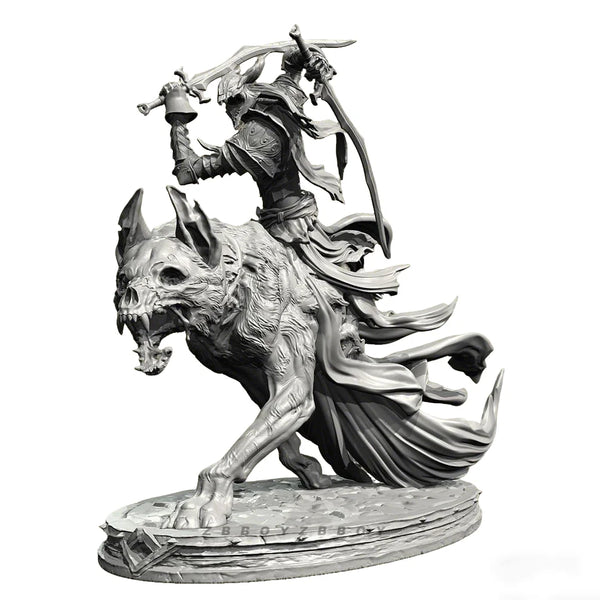 90mm Undead Wolf Knight Rider, 2 Figures, Resin Model Figure Kit, Fantasy Theme, Unassembled and Unpainted