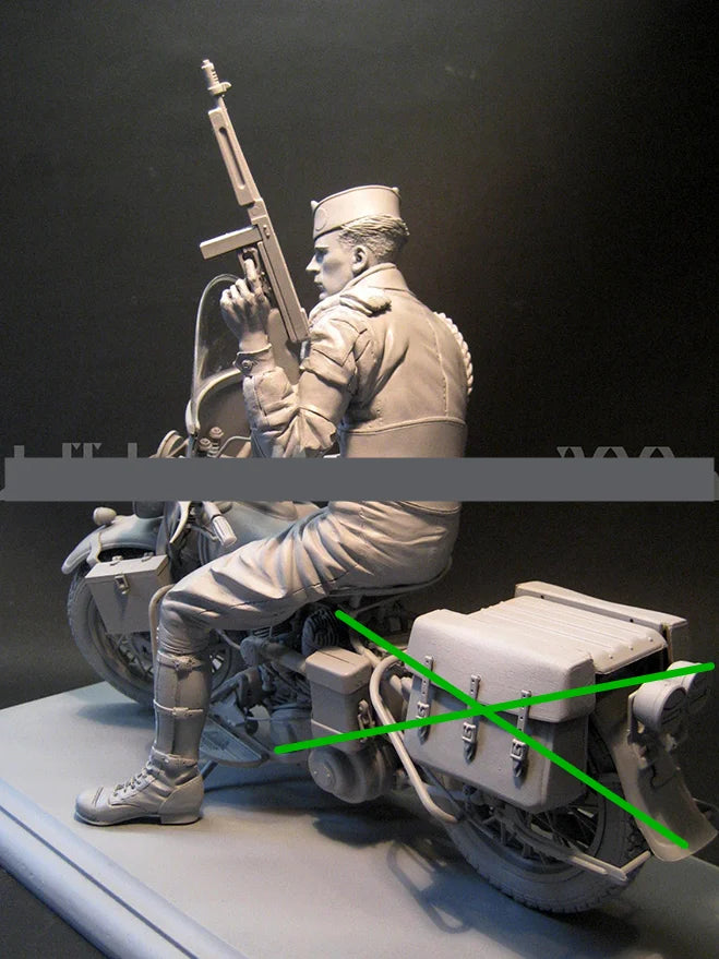 1/9 WWII German Soldier on Motorcycle, Resin Model Figure Kit, Unassembled and Unpainted