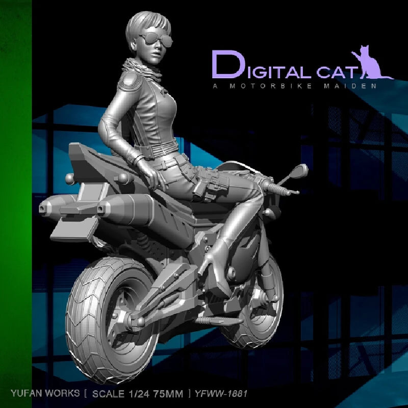 75mm Modern Female Rider, Resin Model Figure Kit, Unassembled and Unpainted