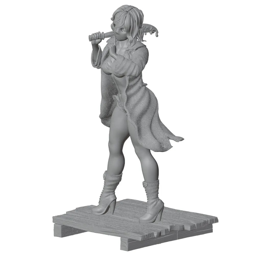 1/24 Skull-Faced Pin-Up in Leather Jacket and Boots, Resin Model Figure Kit, Unassembled and Unpainted