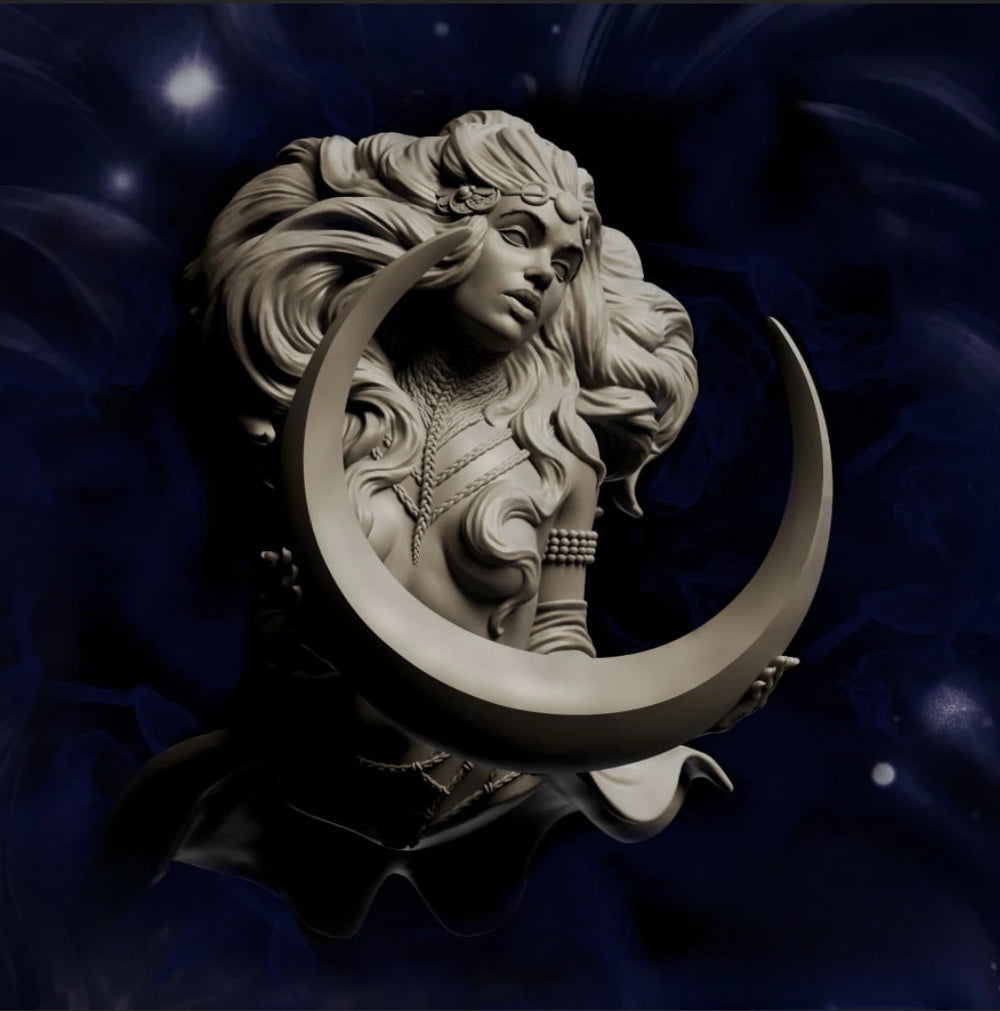 1/10 Celestial Maiden in Crescent Moon, Resin Model Bust Kit, Fantasy Theme, Unassembled and Unpainted