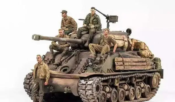 1/35 WWII Allied Sherman Tank, 5 Figures, Resin Model Vehicle Kit, Unassembled and Unpainted