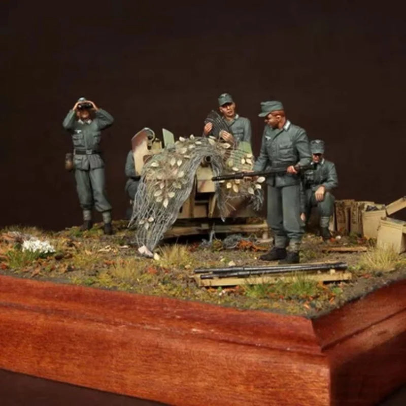 1/35 WWII German Wehrmacht Soldiers with Gun Emplacement, 5 Figures, Resin Model Figure Kit, Unassembled and Unpainted