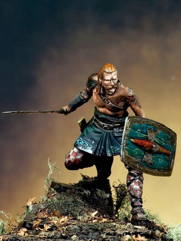 75mm Ancient Celtic Warrior with Spear and Shield, Resin Model Figure Kit, Unassembled and Unpainted