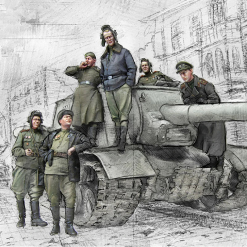 1/35 WWII Soviet Tank Crew, 6 Figures, Resin Model Figure Kit, Unassembled and Unpainted