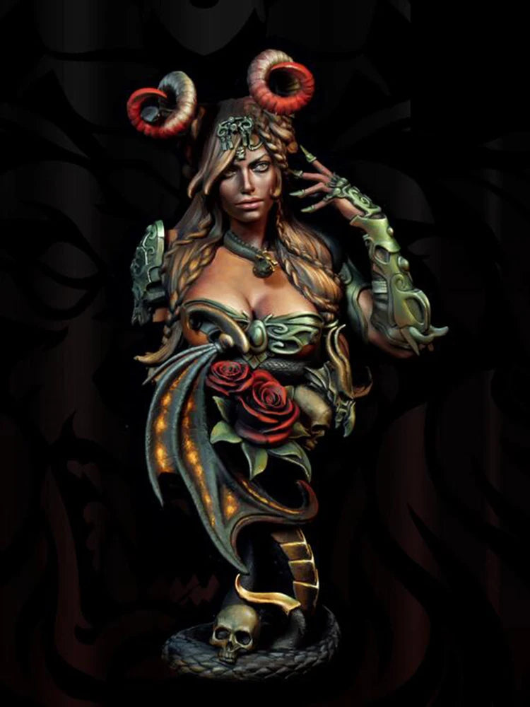 1/10 Spiral-Horned Demon Sorceress with Serpent Tail, Resin Model Bust Kit, Fantasy Theme, Unassembled and Unpainted