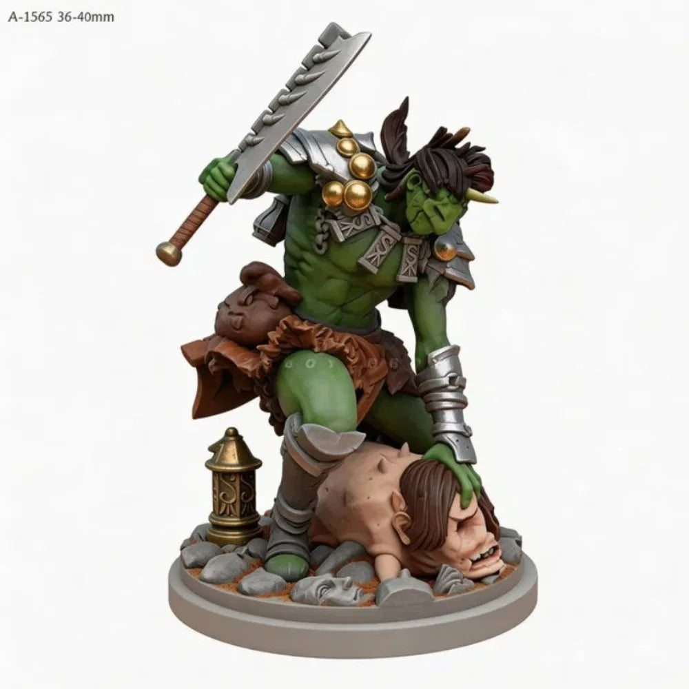 38mm Orc Woman Warrior with Raised Axe, Resin Model Figure Kit, Fantasy Theme, Unassembled and Unpainted