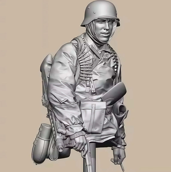 1/10 WWII German Infantry with MP40 and Ammo Pouches, Resin Model Bust Kit, Unassembled and Unpainted