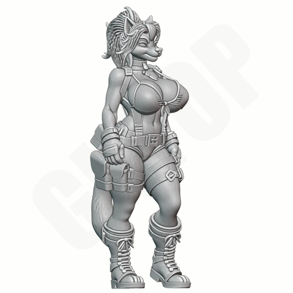 1/24 Wolf-Girl Warrior, Resin Model Figure Kit, Fantasy Theme, Unassembled and Unpainted
