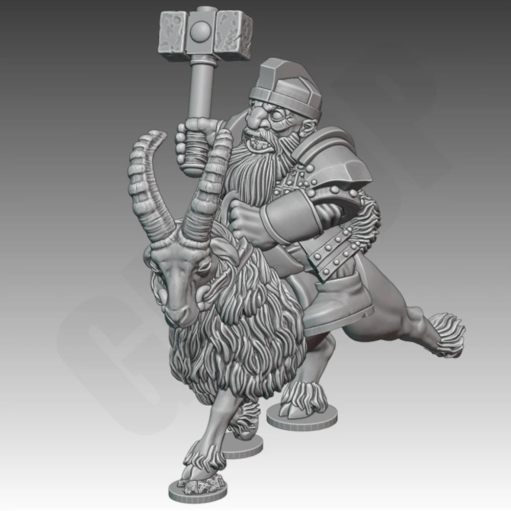 50mm Medieval Fantasy Dwarf Warrior on Goat, Resin Model Figure Kit, Unassembled and Unpainted