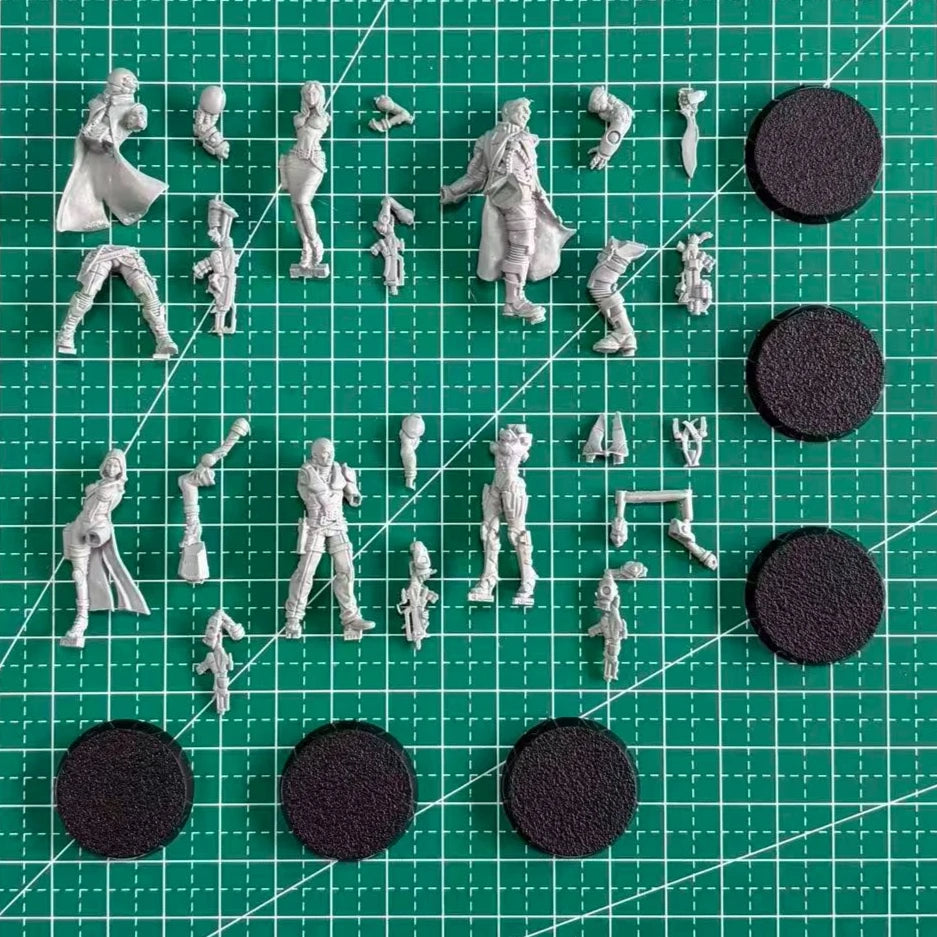 32mm Warriors, 8 Figures, Resin Model Figure Kit, Sci-Fi Theme, Unassembled and Unpainted