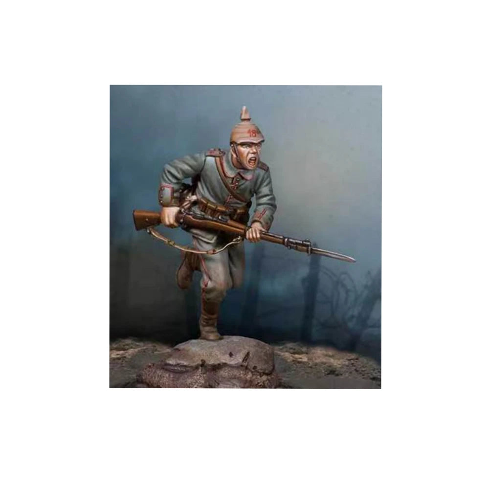 28mm WWI German Charging Soldier with Rifle, Resin Model Figure Kit, Unassembled and Unpainted