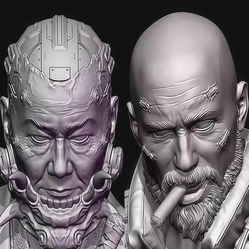 1/10 Warriors, 2 Figures, Resin Model Bust Kit, Fantasy Theme, Unassembled and Unpainted