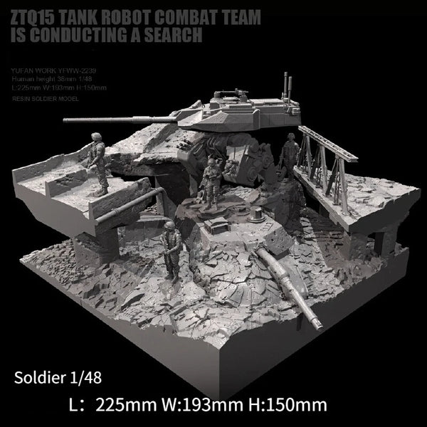 38mm Modern Tank Combat Team Battlefield, 6 Figures, Resin Model Diorama Kit, Unassembled and Unpainted