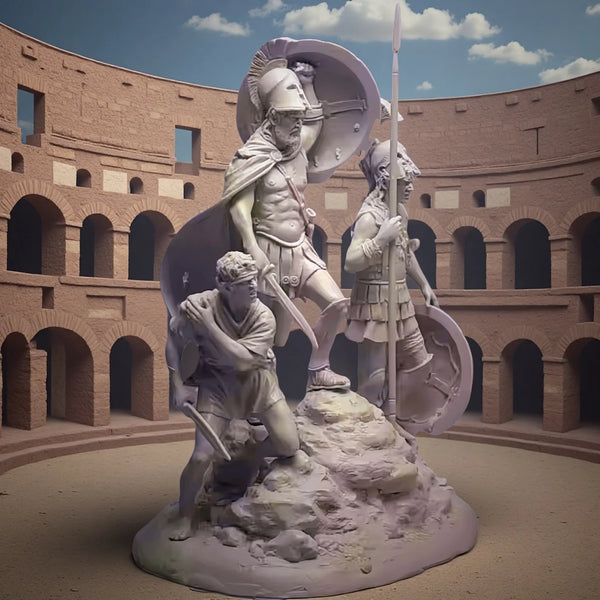 54mm Ancient Roman Legionary with Youth on Stone Base, 3 Figures, Resin Model Figure Kit, Unassembled and Unpainted