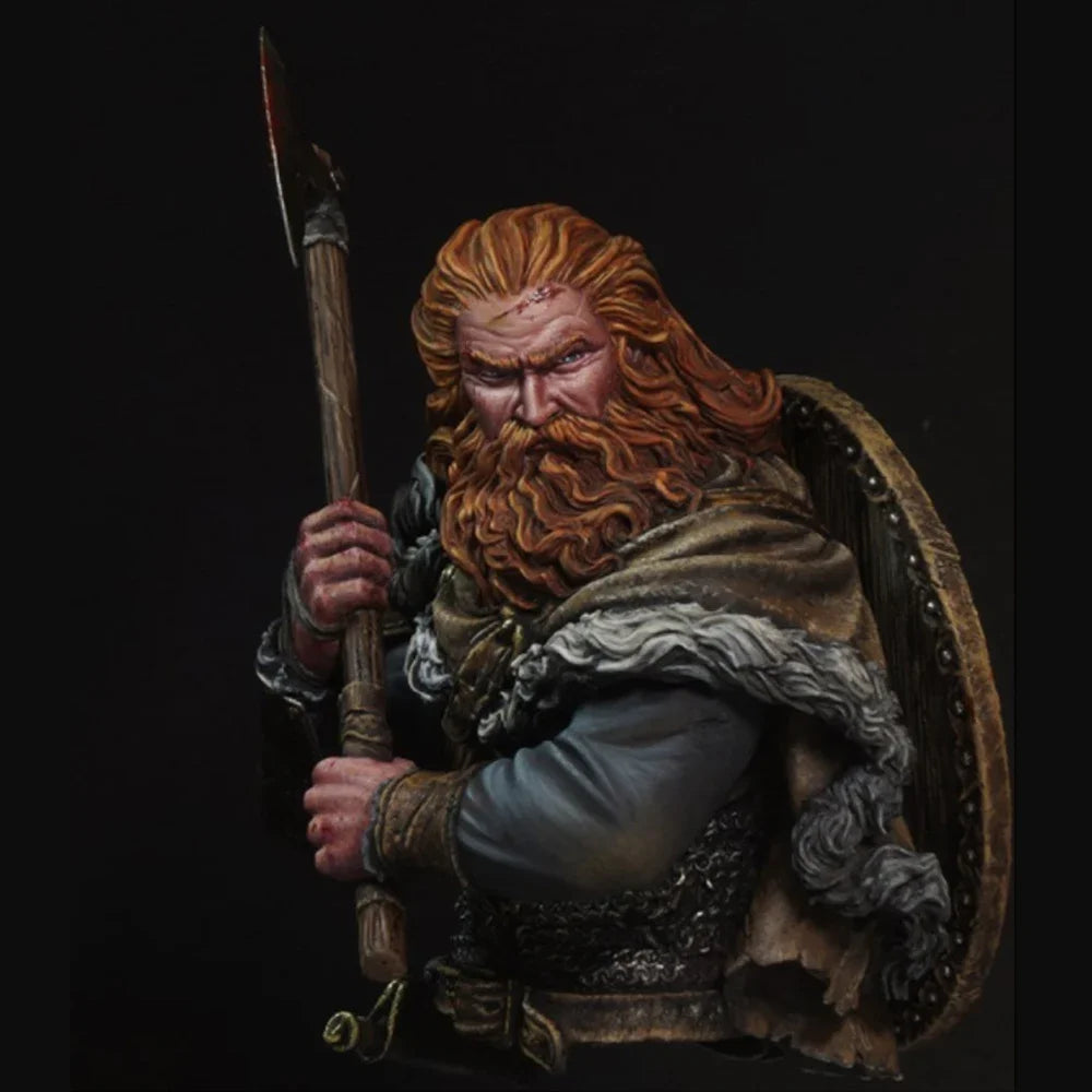 1/10 Medieval Bearded Dwarf Warrior with Axe and Shield, Resin Model Bust Kit, Unassembled and Unpainted