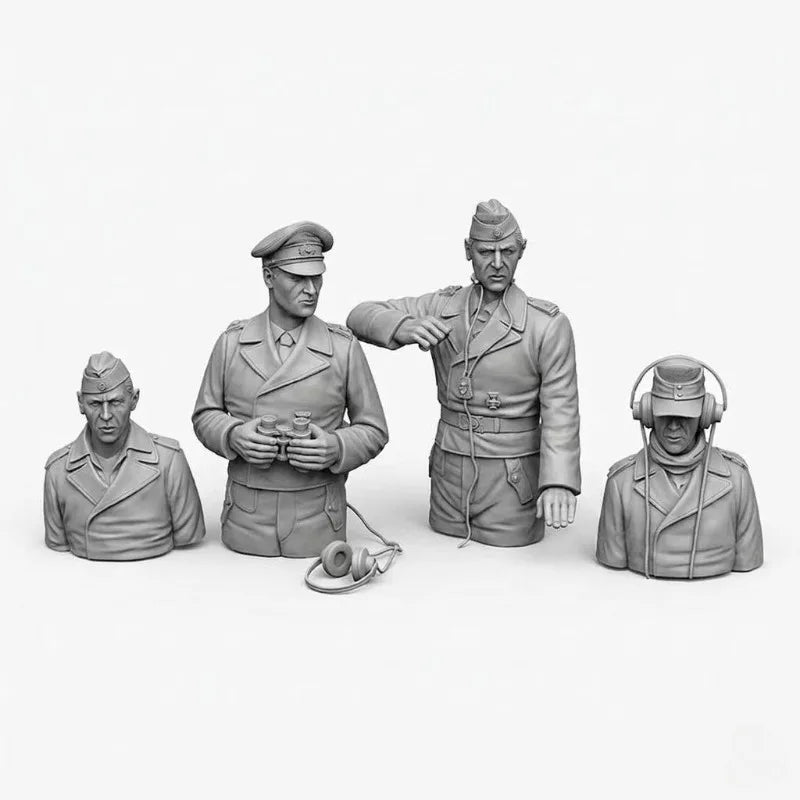 1/35 WWII German Panzer Officer Busts, 4 Figures, Resin Model Figure Kit, Unassembled and Unpainted