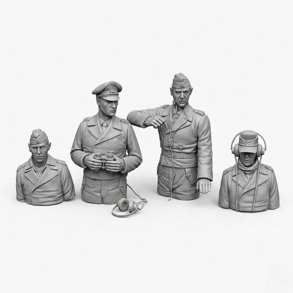 1/35 WWII German Panzer Officer Busts, 4 Figures, Resin Model Figure Kit, Unassembled and Unpainted