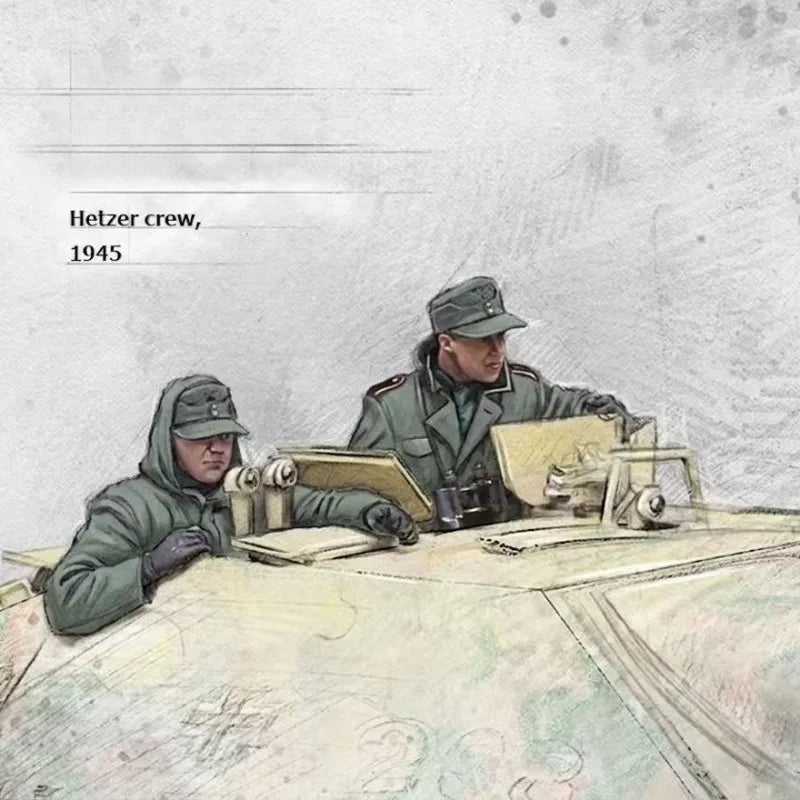 1/35 WWII German Hetzer Crew in Winter Coats, 4 Figures, Resin Model Figure Kit, Unassembled and Unpainted