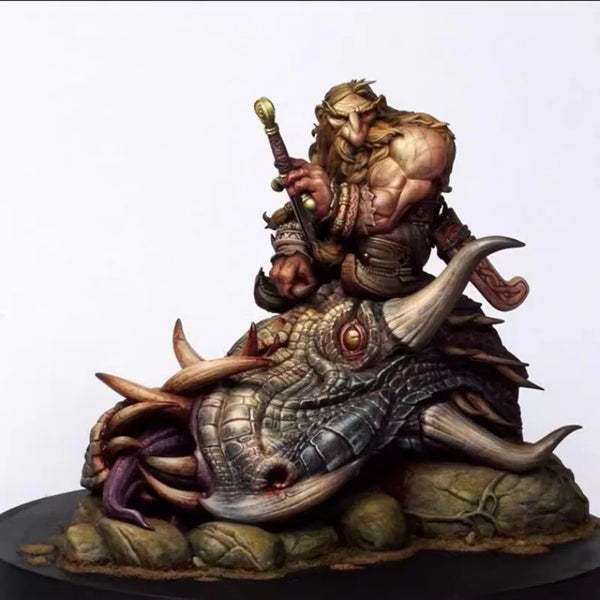 1/24 Dwarf Warrior on Tentacled Beast, Resin Model Figure Kit, Fantasy Theme, Unassembled and Unpainted