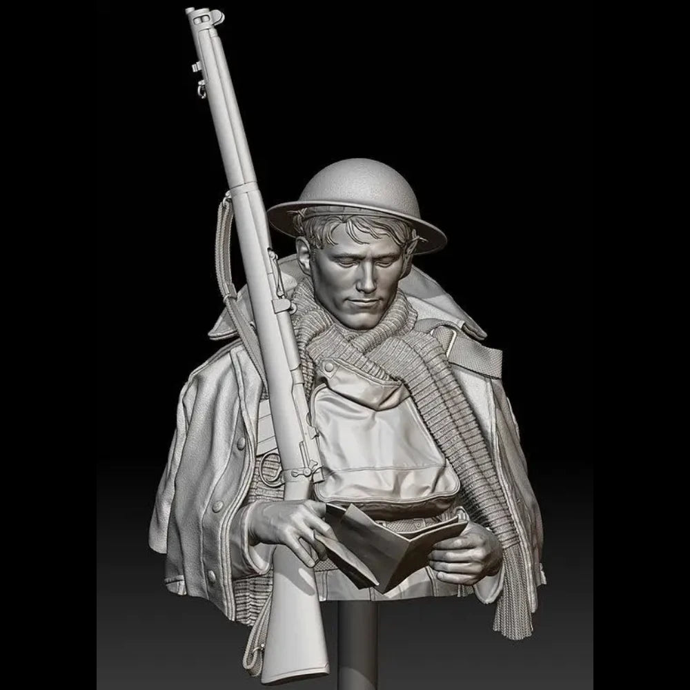 1/10 WWI British Infantryman with Rifle, Resin Model Bust Kit, Unassembled and Unpainted