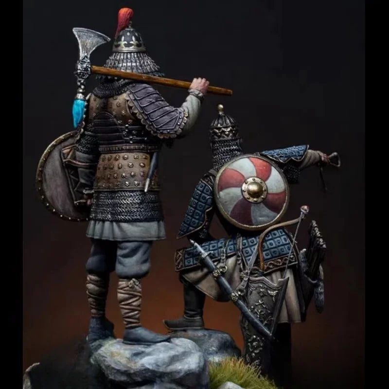 1/32 Medieval Viking Warriors with Axes and Shields, 3 Figures, Resin Model Diorama Kit, Unassembled and Unpainted