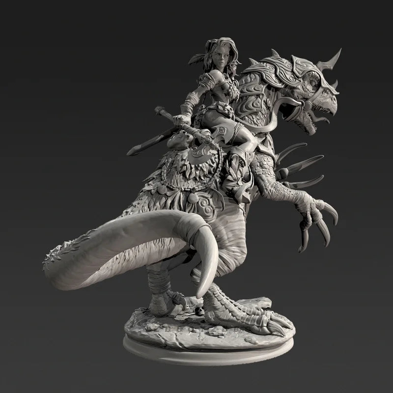 100mm Dragon-Mounted Female Warrior, Resin Model Figure Kit, Fantasy Theme, Unassembled and Unpainted