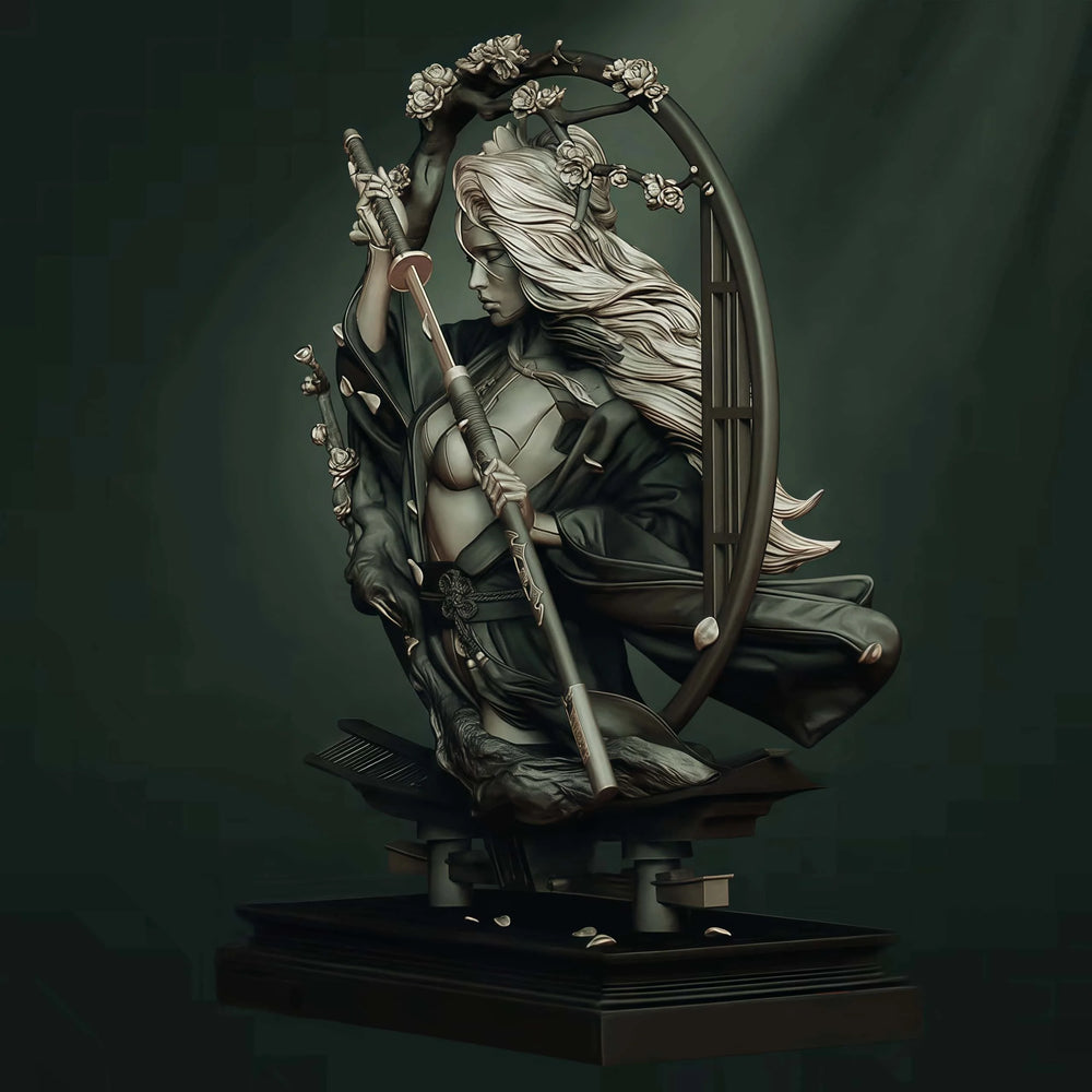 Elf Warrior with Greatsword and Flowing Hair, Resin Model Bust Kit, Fantasy Theme, Unassembled and Unpainted