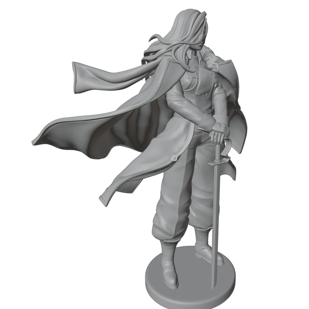 1/24 Female Warrior with Red Cape and Rifle, Resin Model Figure Kit, Anime Theme, Unassembled and Unpainted