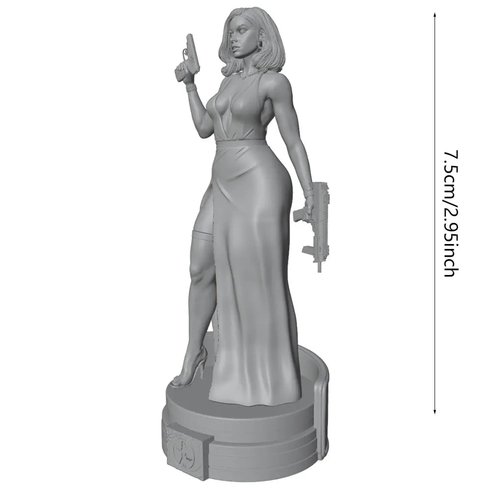 75mm Female with Firearm, Resin Model Figure Kit, Fantasy Theme, Unassembled and Unpainted