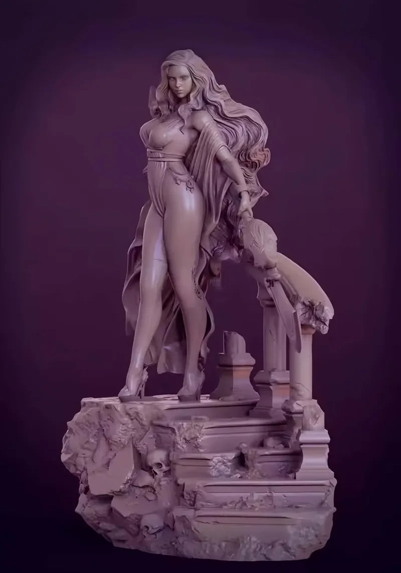 70mm Female Warrior, Resin Model Figure Kit, Fantasy Theme, Unassembled and Unpainted