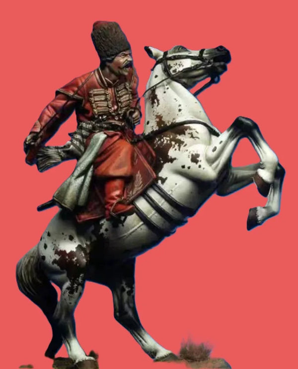 90mm Napoleonic Russian Cavalry Officer on Rearing Horse, Resin Model Figure Kit, Unassembled and Unpainted