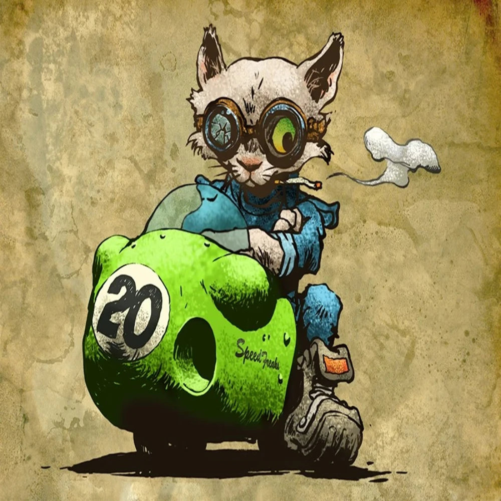 Cute Cat Motorcycle Operators, 2 Figures, Resin Model Creature Kit, Anime Theme, Unassembled and Unpainted