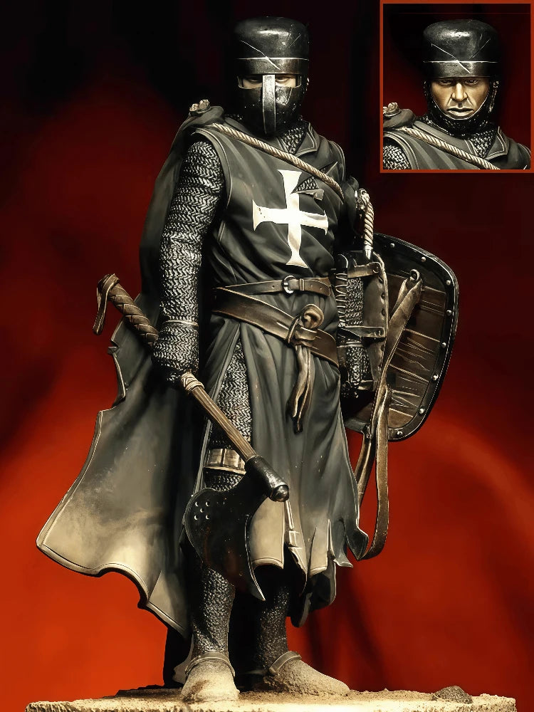 90mm Medieval Crusader Knight with Sword and Shield, Resin Model Figure Kit, Unassembled and Unpainted