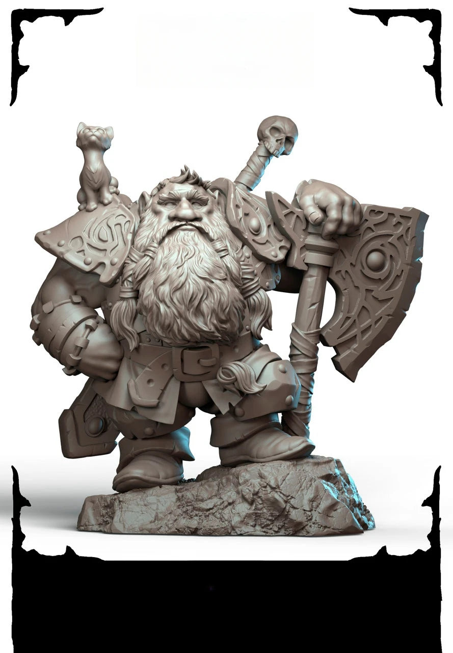 1/24 Dwarf Warrior with Axe and Skull Staff, Resin Model Figure Kit, Fantasy Theme, Unassembled and Unpainted