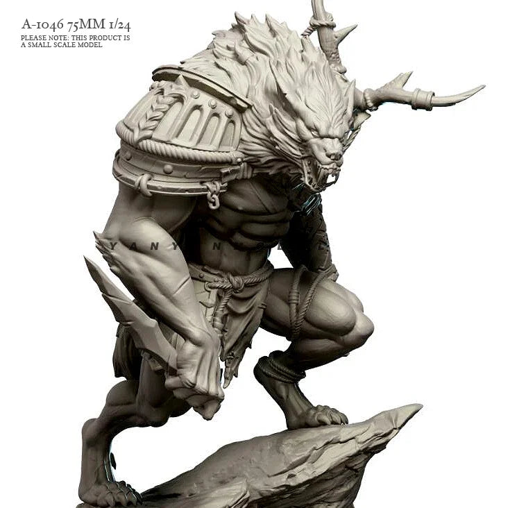 1/24 Orc Chieftain with Spiked Armor on Beast, Resin Model Figure Kit, Fantasy Theme, Unassembled and Unpainted