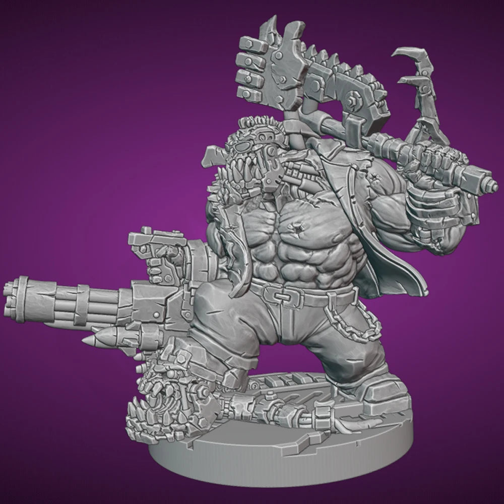 1/35 Armored Orc Heavy Gunner with Ammunition Belts, Resin Model Figure Kit, Fantasy Theme, Unassembled and Unpainted