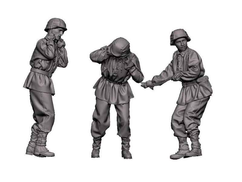 1/35 WWII German Howitzer Crew, 3 Figures, Resin Model Figure Kit, Unassembled and Unpainted