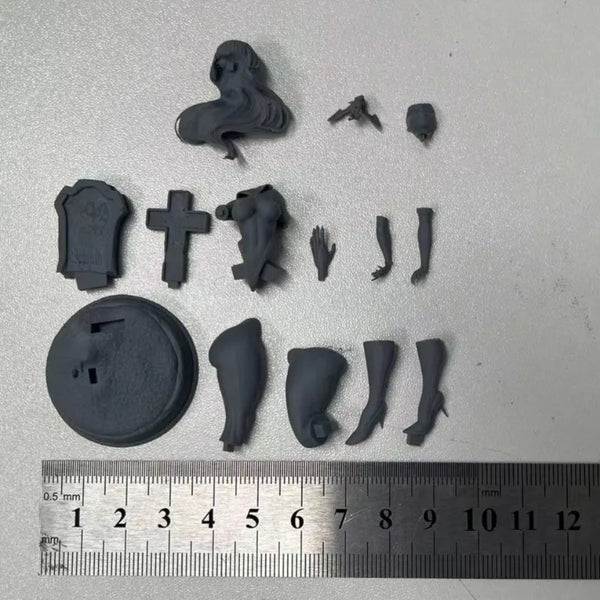1/24 Pin-up with Red Bodysuit and Cross, Resin Model Figure Kit, Fantasy Theme, Unassembled and Unpainted