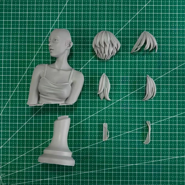1/6 Asian Female with Interchangeable Hair, Resin Model Bust Kit, Unassembled and Unpainted
