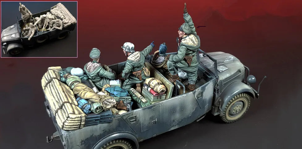 1/35 WWII German Infantry Transport Truck, 8 Figures, Resin Model Figure Kit, Unassembled and Unpainted