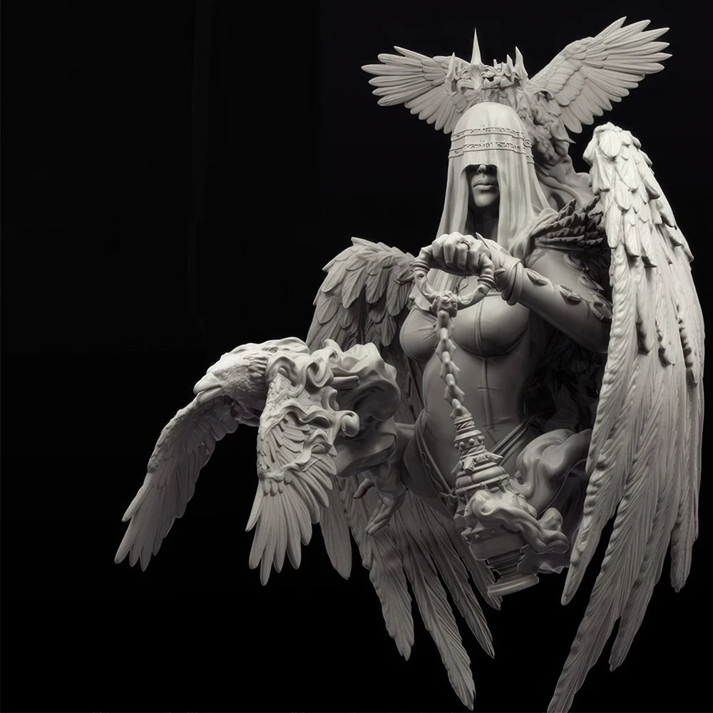 1/10 Raven Queen Angel with Lantern, Resin Model Bust Kit, Fantasy Theme, Unassembled and Unpainted