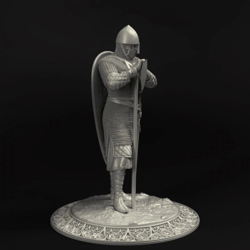 1/24 Medieval Knight in Conical Helm with Sword, Resin Model Figure Kit, Unassembled and Unpainted