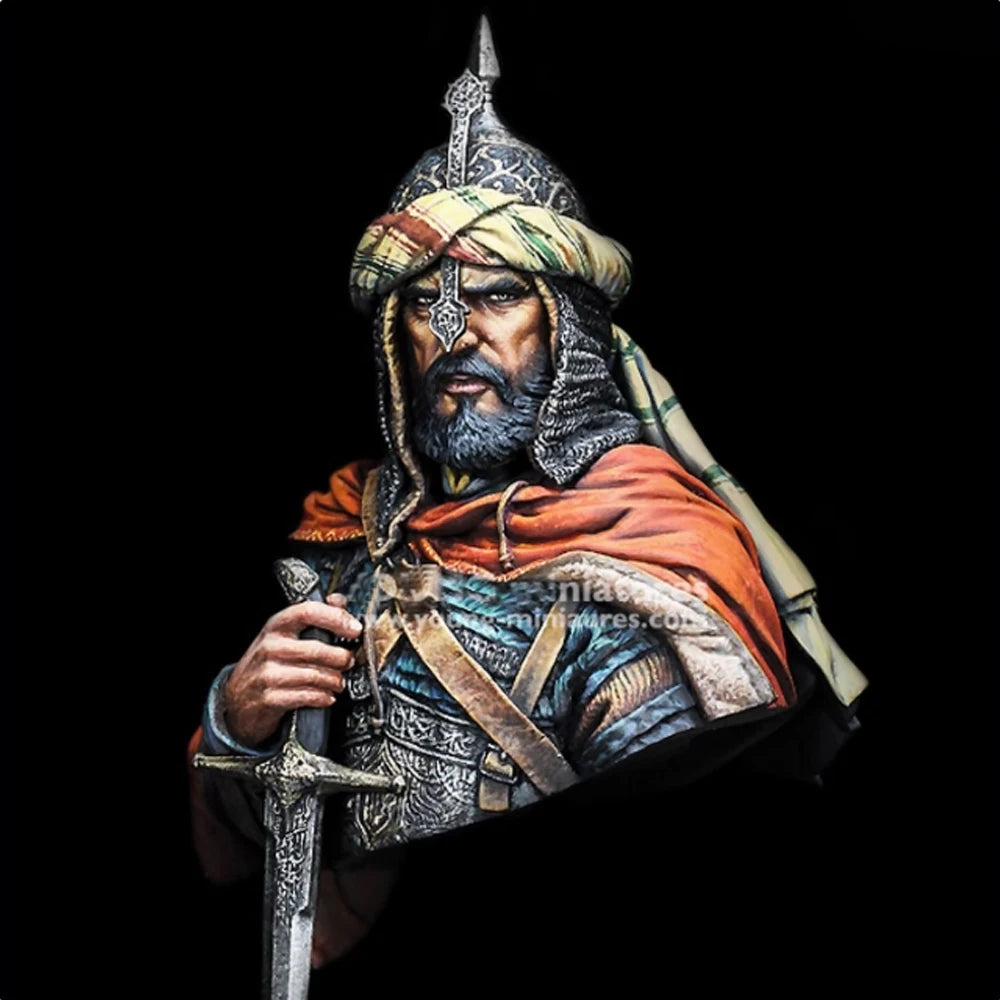 1/10 Medieval Germanic Warrior in Spiked Helmet with Cape, Resin Model Bust Kit, Unassembled and Unpainted