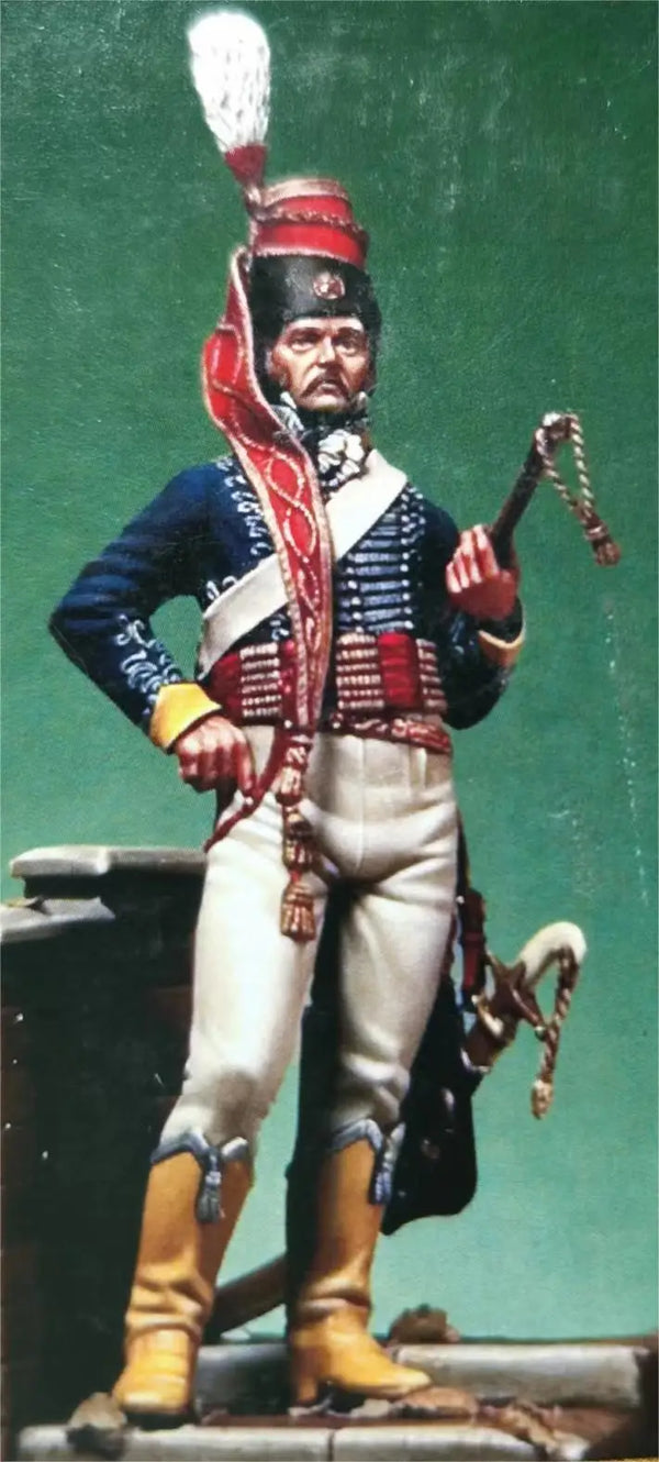 1/32 Napoleonic Cavalry Officer with Red Plumed Hat, Resin Model Figure Kit, Unassembled and Unpainted