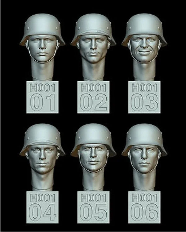 1/35 WWII German Stahlhelm Heads, 6 Figures, Resin Model Figure Kit, Unassembled and Unpainted