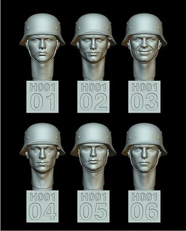1/35 WWII German Stahlhelm Heads, 6 Figures, Resin Model Figure Kit, Unassembled and Unpainted