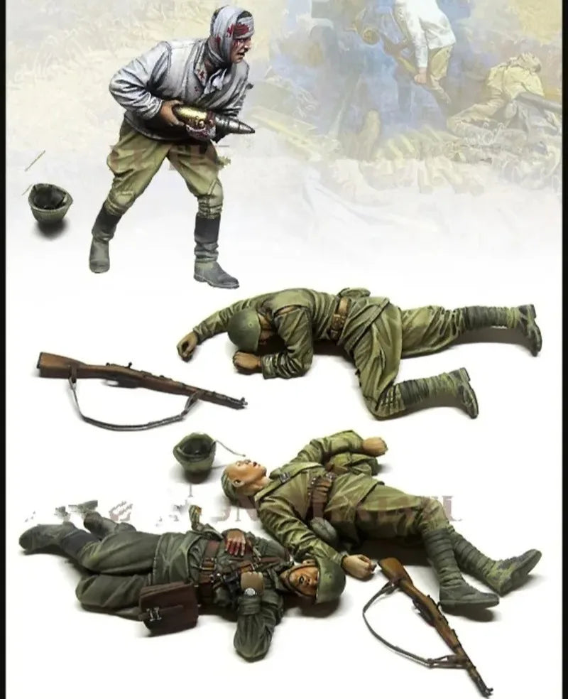 1/35 WWII German Prone Machine Gun Crew, 4 Figures, Resin Model Figure Kit, Unassembled and Unpainted