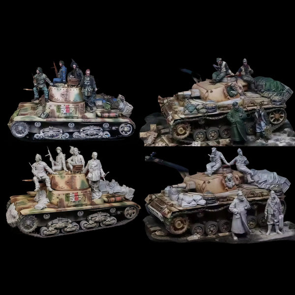 1/35 WWII German Panzer-Mounted Infantry, 9 Figures, Resin Model Figure Kit, Unassembled and Unpainted